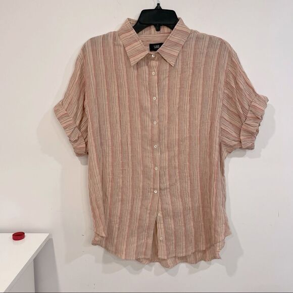 LINE Pari Short Sleeve Relaxed Fit Camp Shirt in Pastel Pink Cotton - Picture 2 of 8